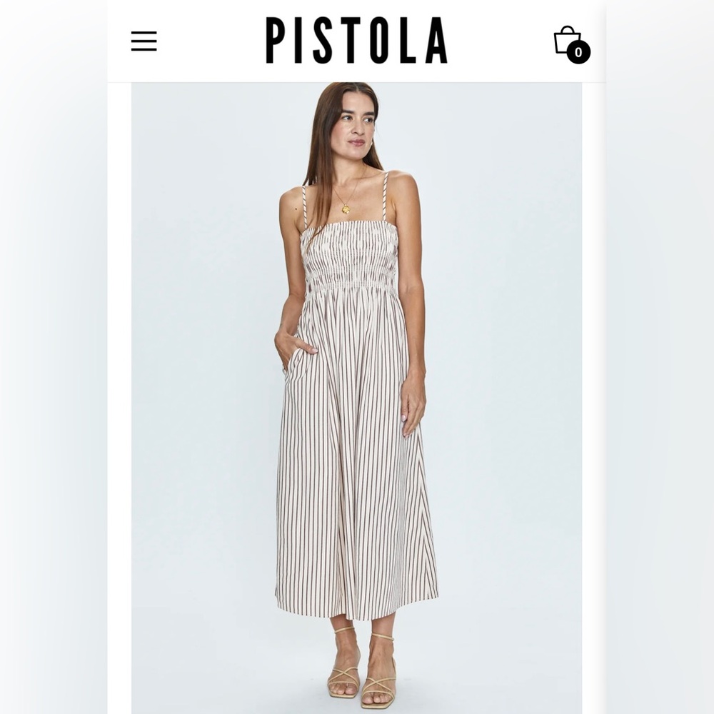 PISTOLA DENIM - BIANCA DRESS - TIRAMISU STRIPE - POPLIN - SIZE LARGE